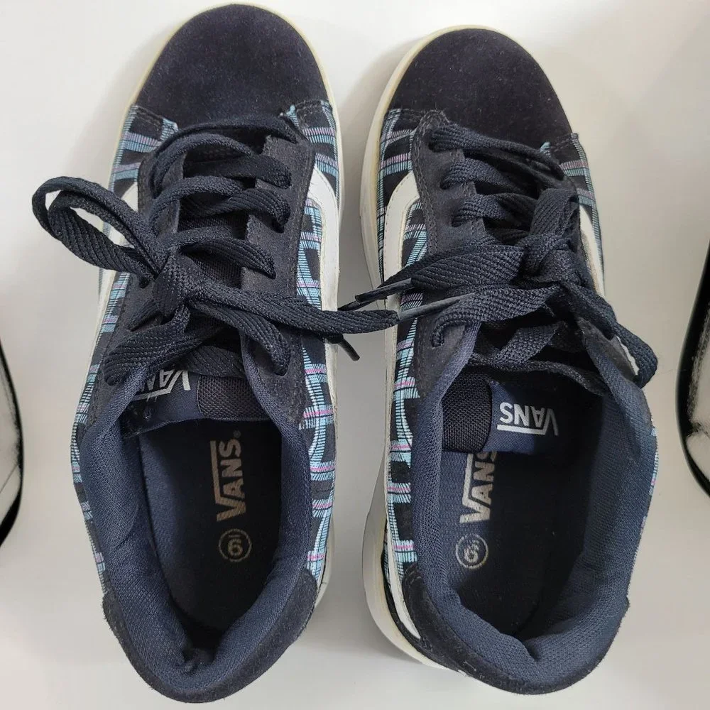 Vintage Vans Mercer Blue Plaid with White Side Stripe Suede Sneakers Womens US 9 - Picture 4 of 7